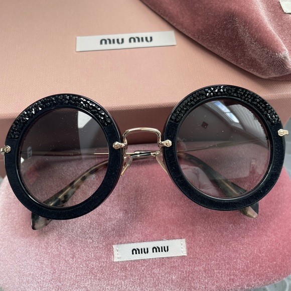 MIU MIU Crystal/Velvet Sunglasses Black - Picture 2 of 6